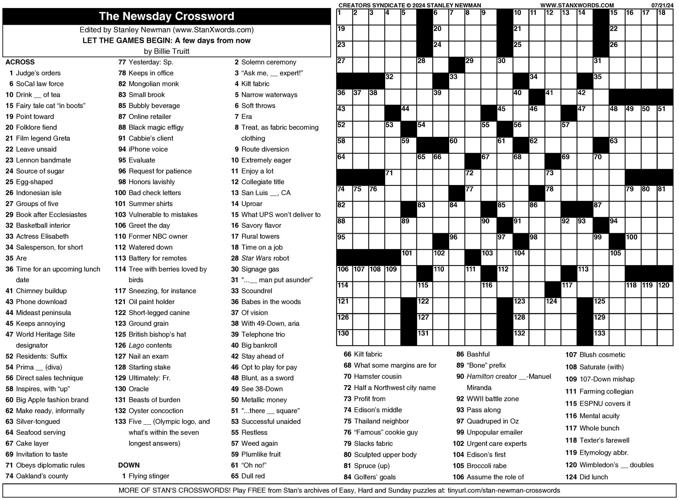 Crossword puzzles for Week of July 21, 2024 | Multimedia | dcourier.com