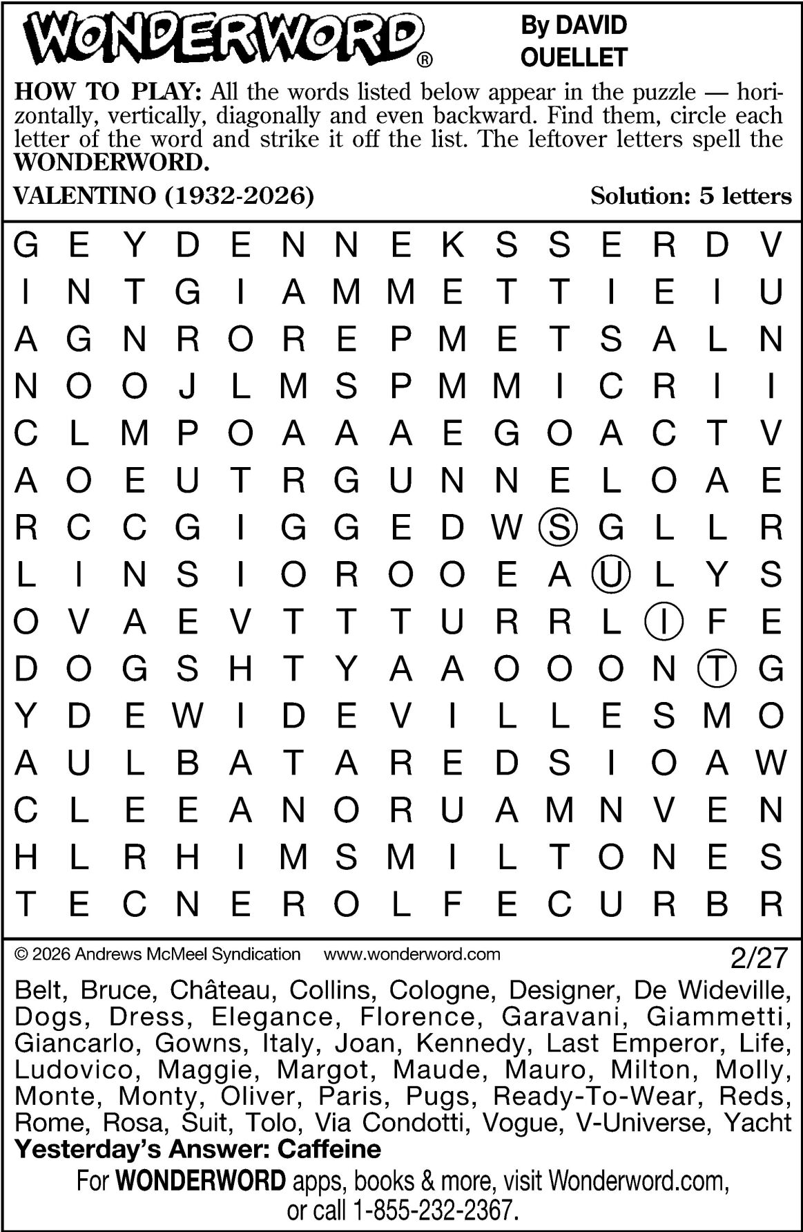 Wonderword puzzles for Week of Feb. 22, 2026 | Multimedia