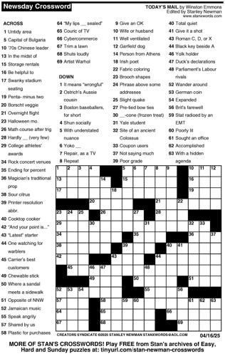Crossword puzzles for Week of April 13 2025 Multimedia dcourier com