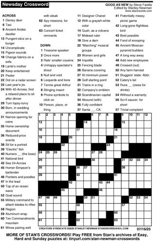 Crossword puzzles for Week of July 13 2025 Multimedia dcourier com