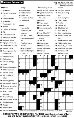 Crossword puzzles for Week of April 13 2025 Multimedia dcourier com