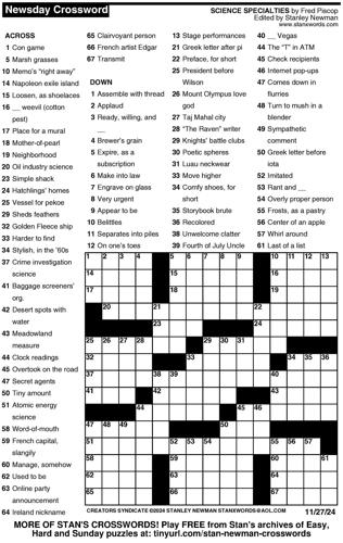 Crossword puzzles for Week of Nov 24 2024 Multimedia dcourier com
