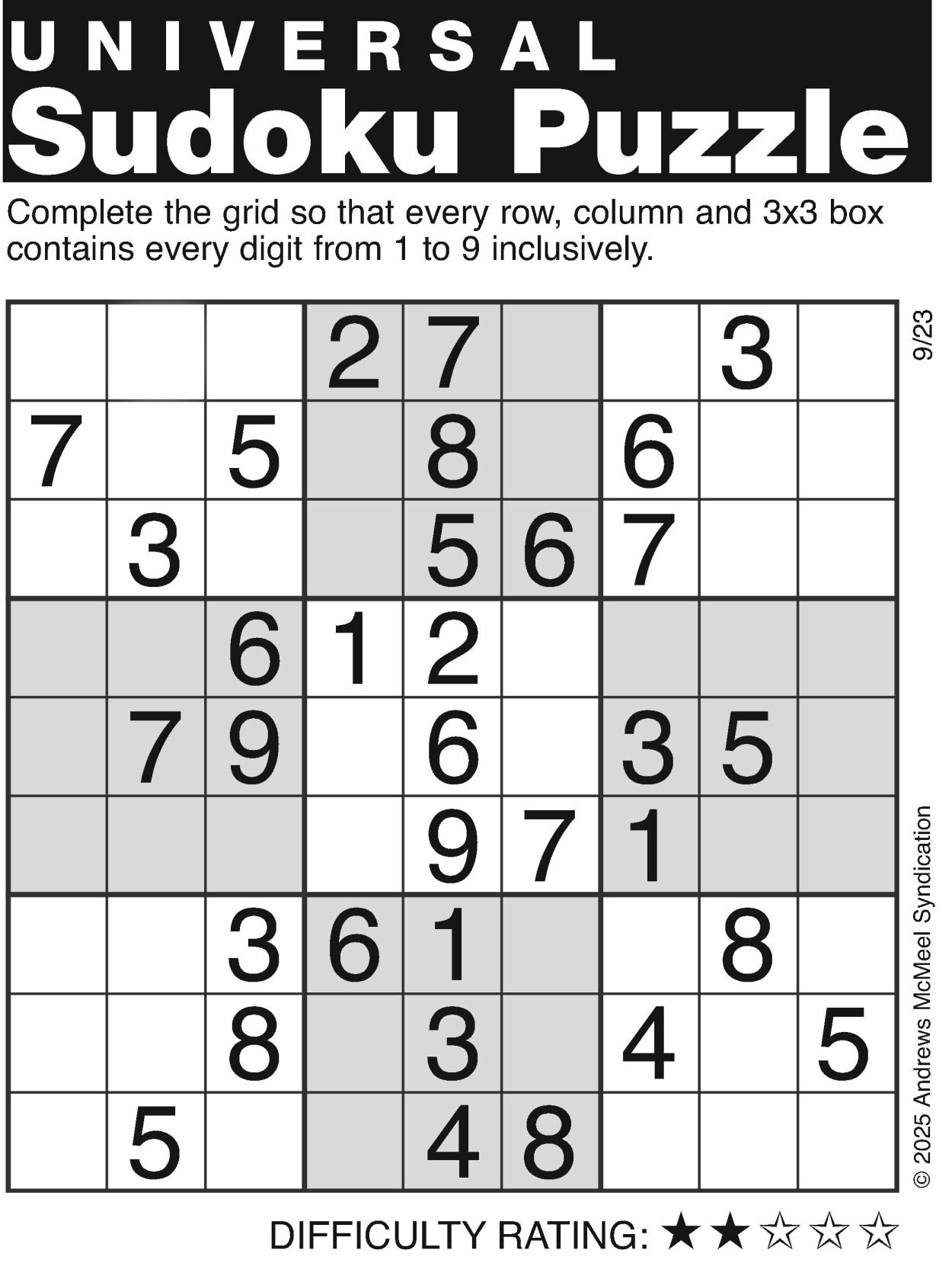 Sudoku puzzles for Week of Sept. 21, 2025 | Multimedia