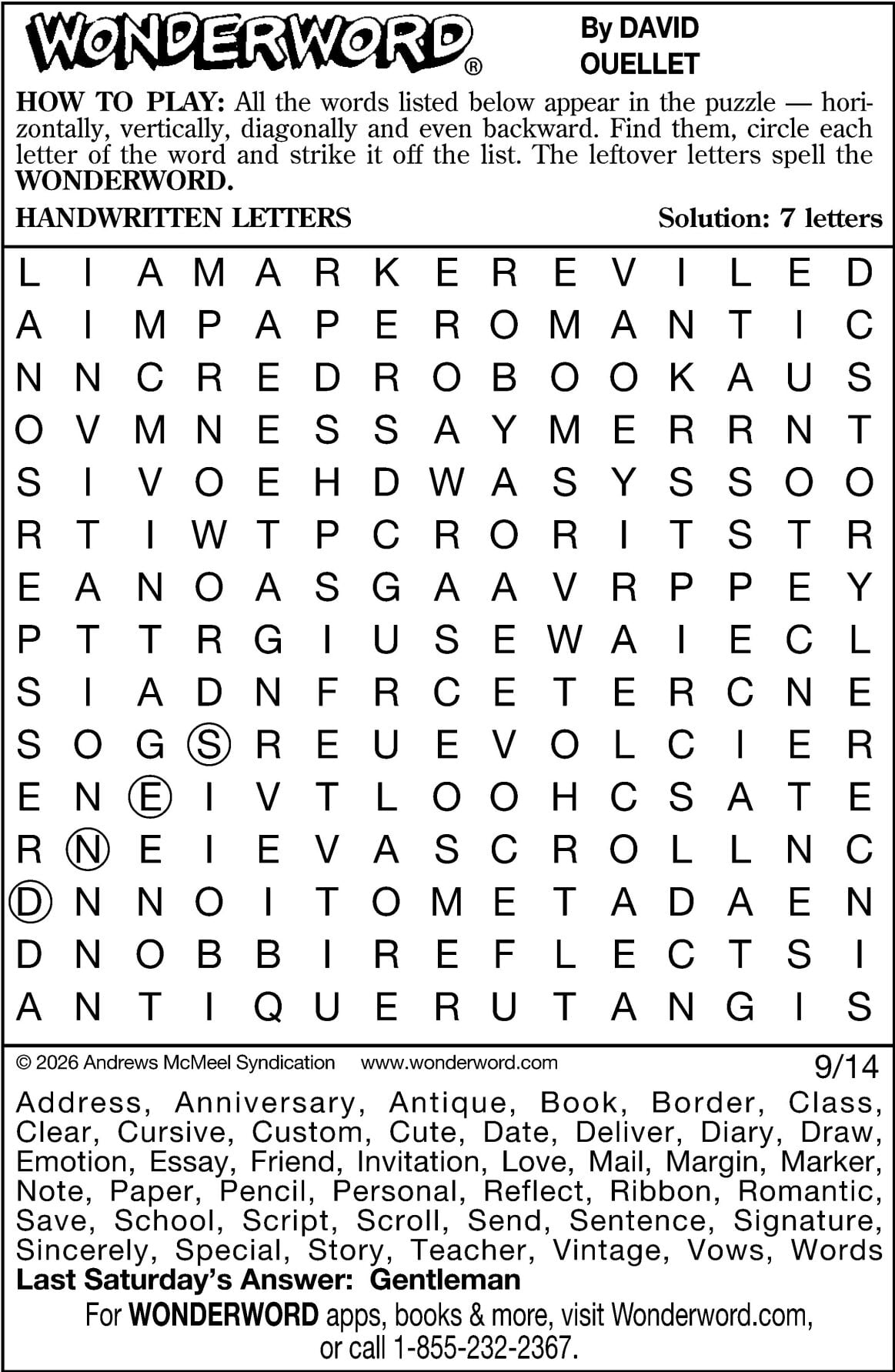 Wonderword puzzles for Week of Sept. 13, 2026 | Multimedia