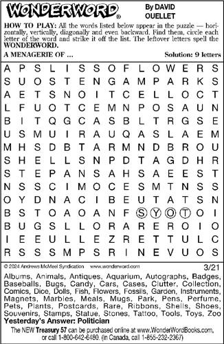 Wonderword puzzles: Week of March 17, 2024 | Puzzles from Print Edition ...