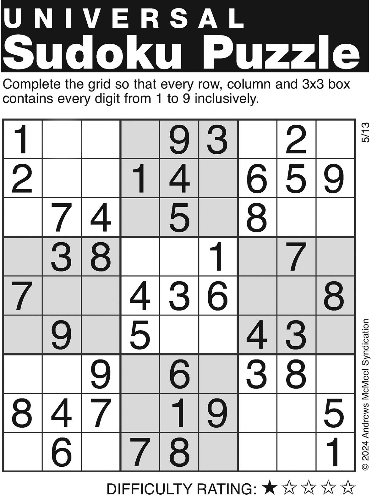 Sudoku puzzles: Week of May 12, 2024 | Puzzles from Print Edition 