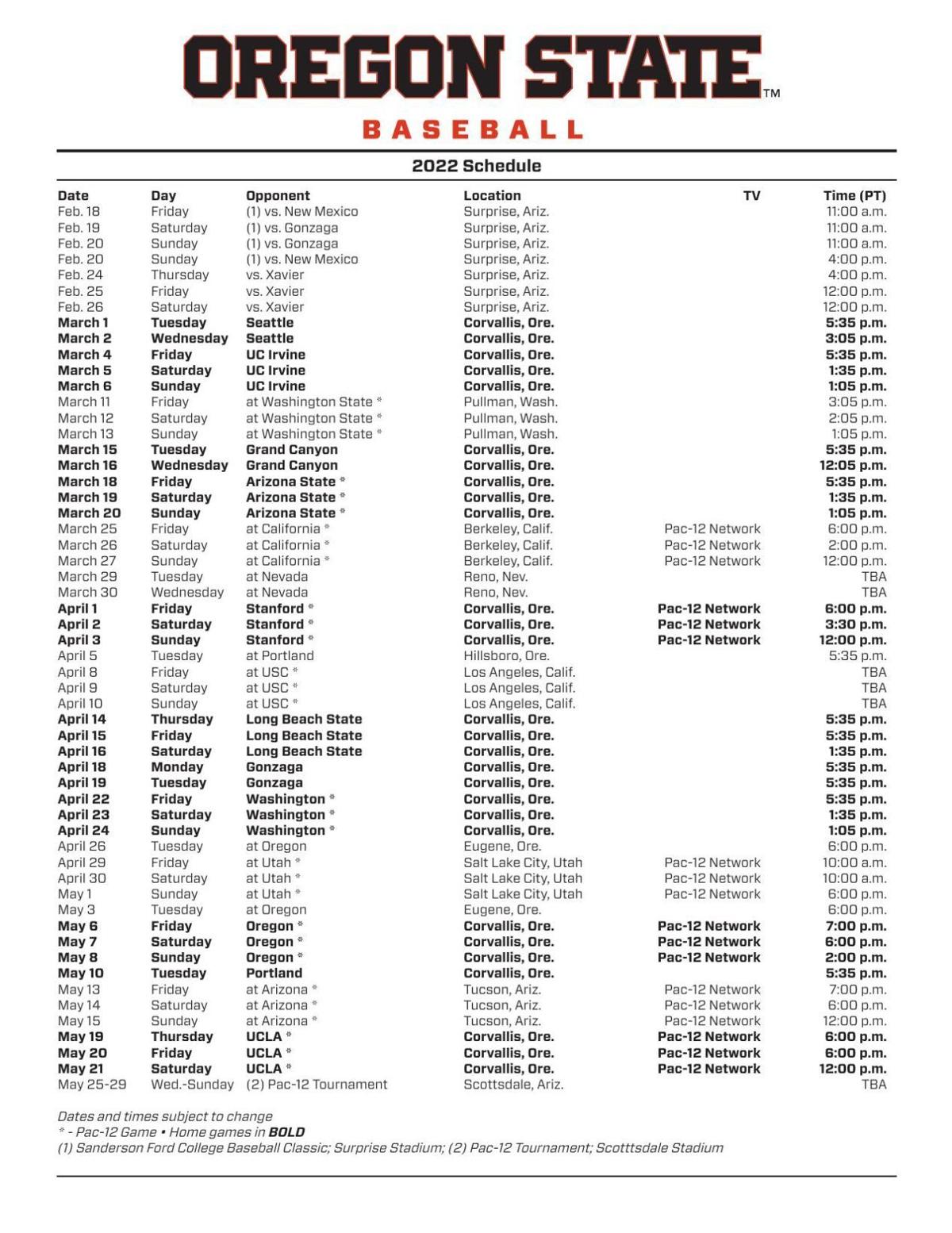 Oregon State Baseball 2022 Schedule 2021 Oregon State Baseball Schedule | | Democratherald.com