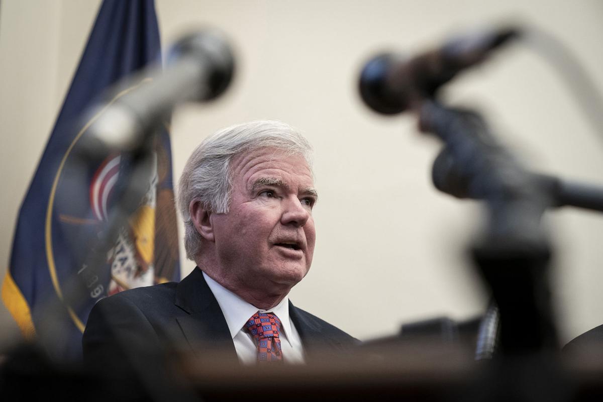 Mark Emmert, president of the National Collegiate Athletic Association (NCAA), speaks during a brief press availability on Capitol Hill Dec. 17, 2019 in Washington, D.C.