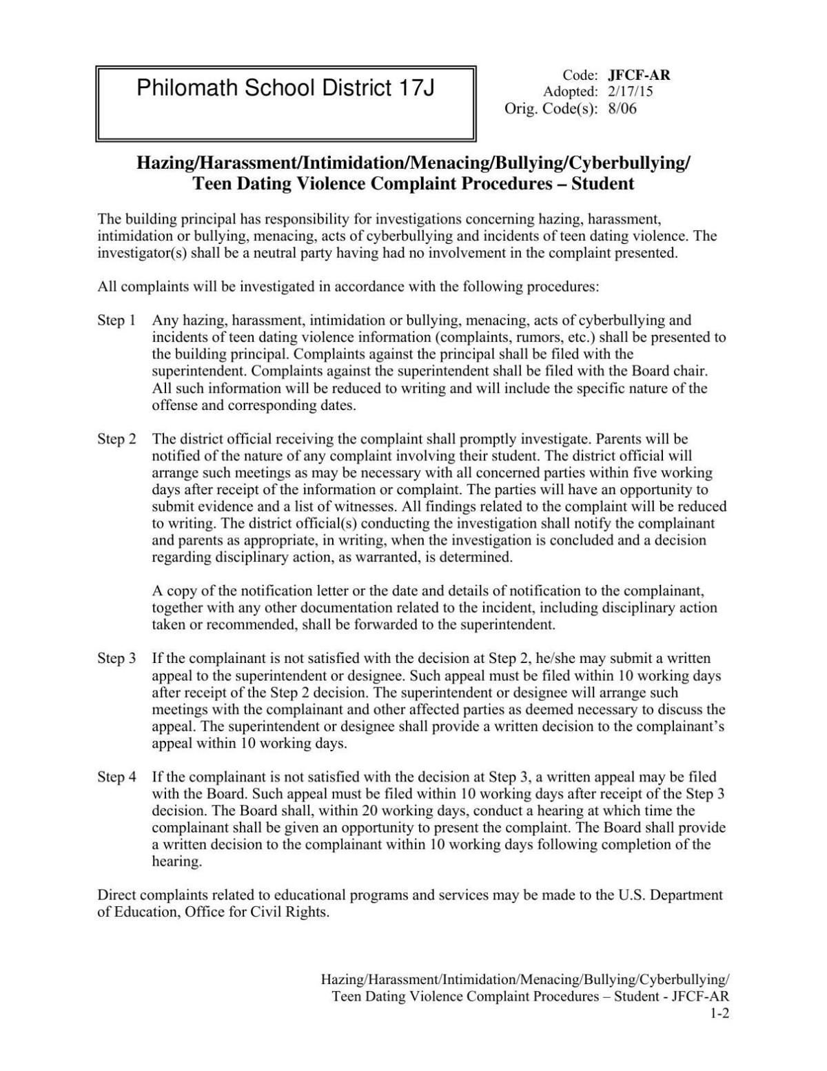 letter to school about bullying