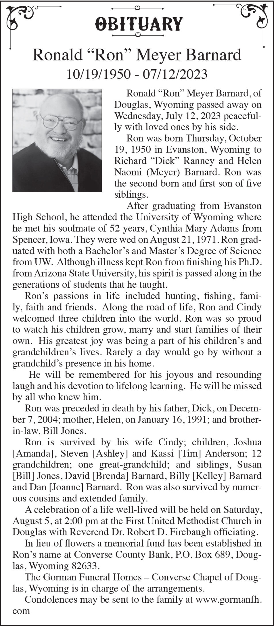 Ronald “Ron” Meyer Barnard Obituaries