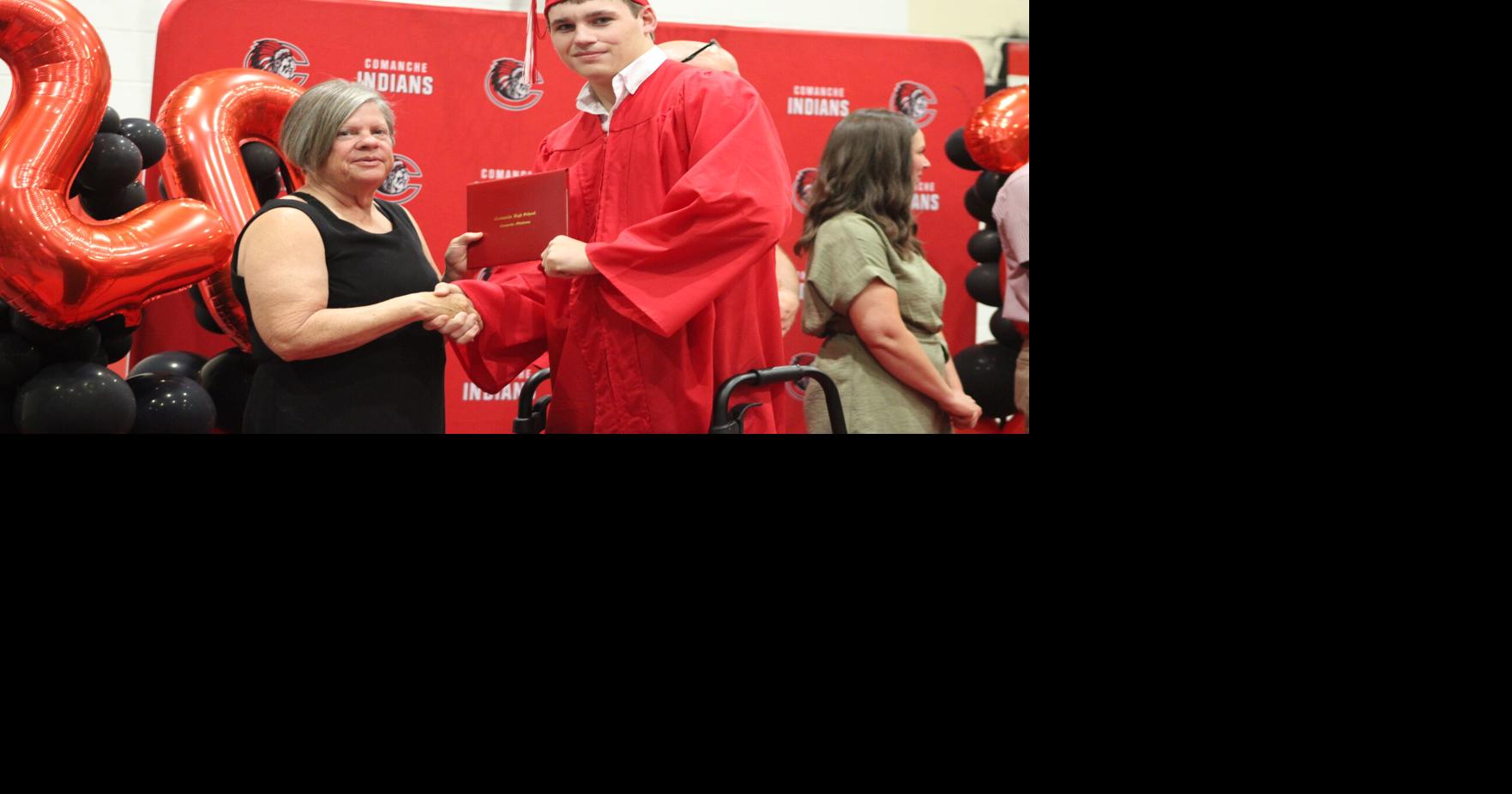 Comanche's Kanon Clift walks the stage 18 days after major car wreck