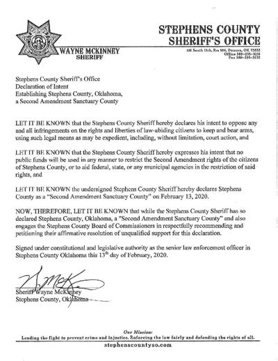 Sheriff Declares Stephens Co Second Amendment Sanctuary County