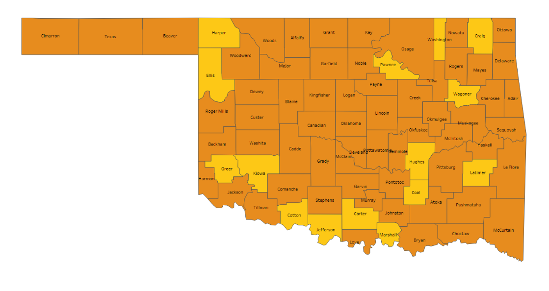 OSDH: Six counties lowered into yellow risk phase for COVID-19 ...