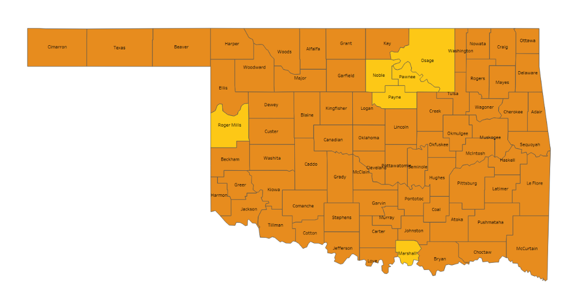 OSDH: Five counties lowered into yellow risk phase for COVID-19 ...