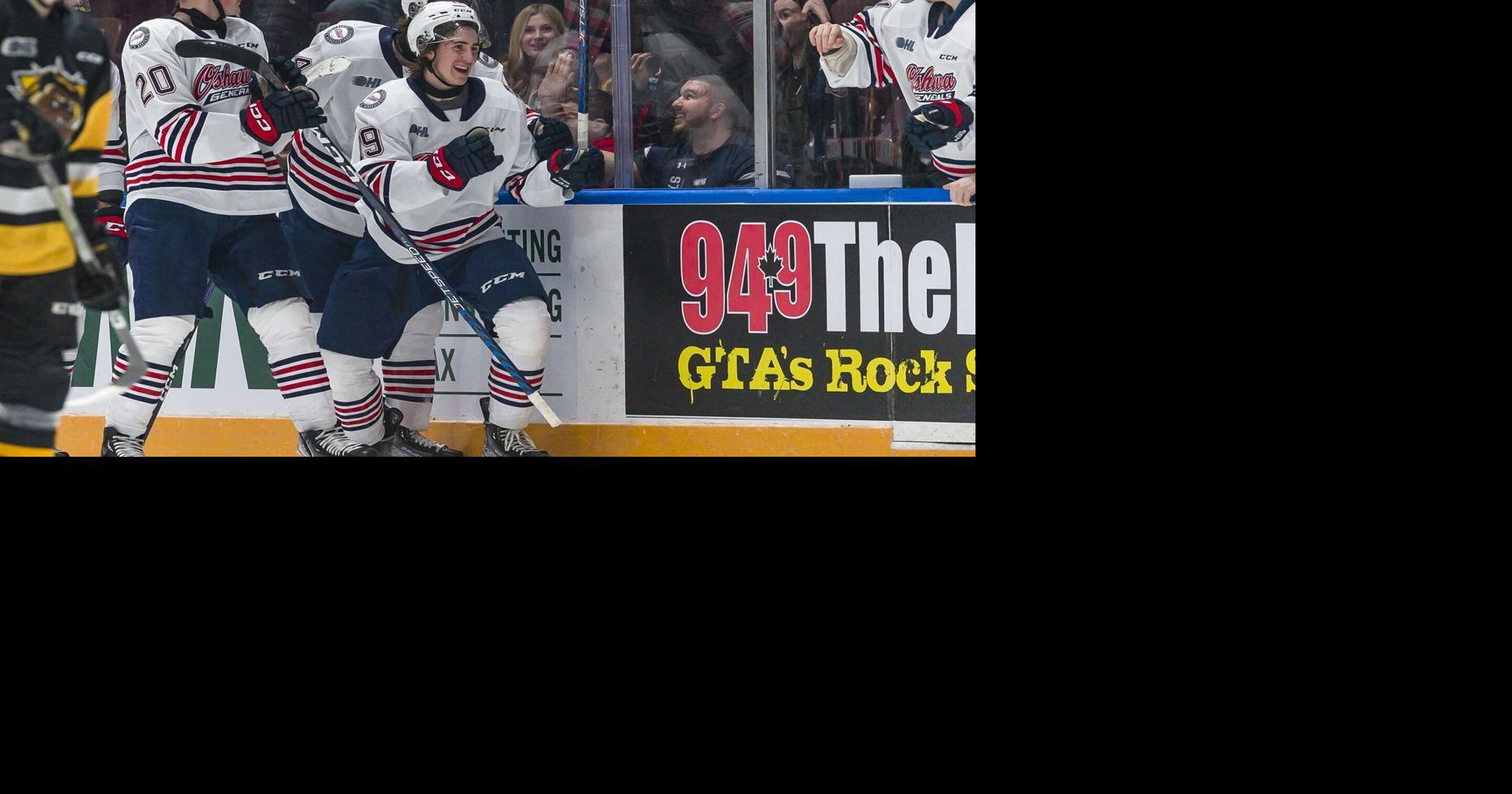 Dylan Roobroeck of the Oshawa Generals skates against the
