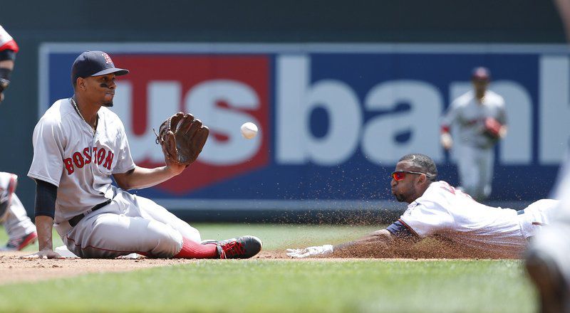 Boston Red Sox relief pitcher Kaleb Ort reacts during the 10th of the  team's baseball game against the Minnesota Twins, Wednesday, June 21, 2023,  in Minneapolis. (AP Photo/Abbie Parr Stock Photo - Alamy