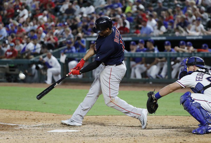 Rafael Devers hits either David Ortiz's 34 or Pedro Martinez's 45 on facade  during BP; Ron Roenicke to bat slugger in two hole 