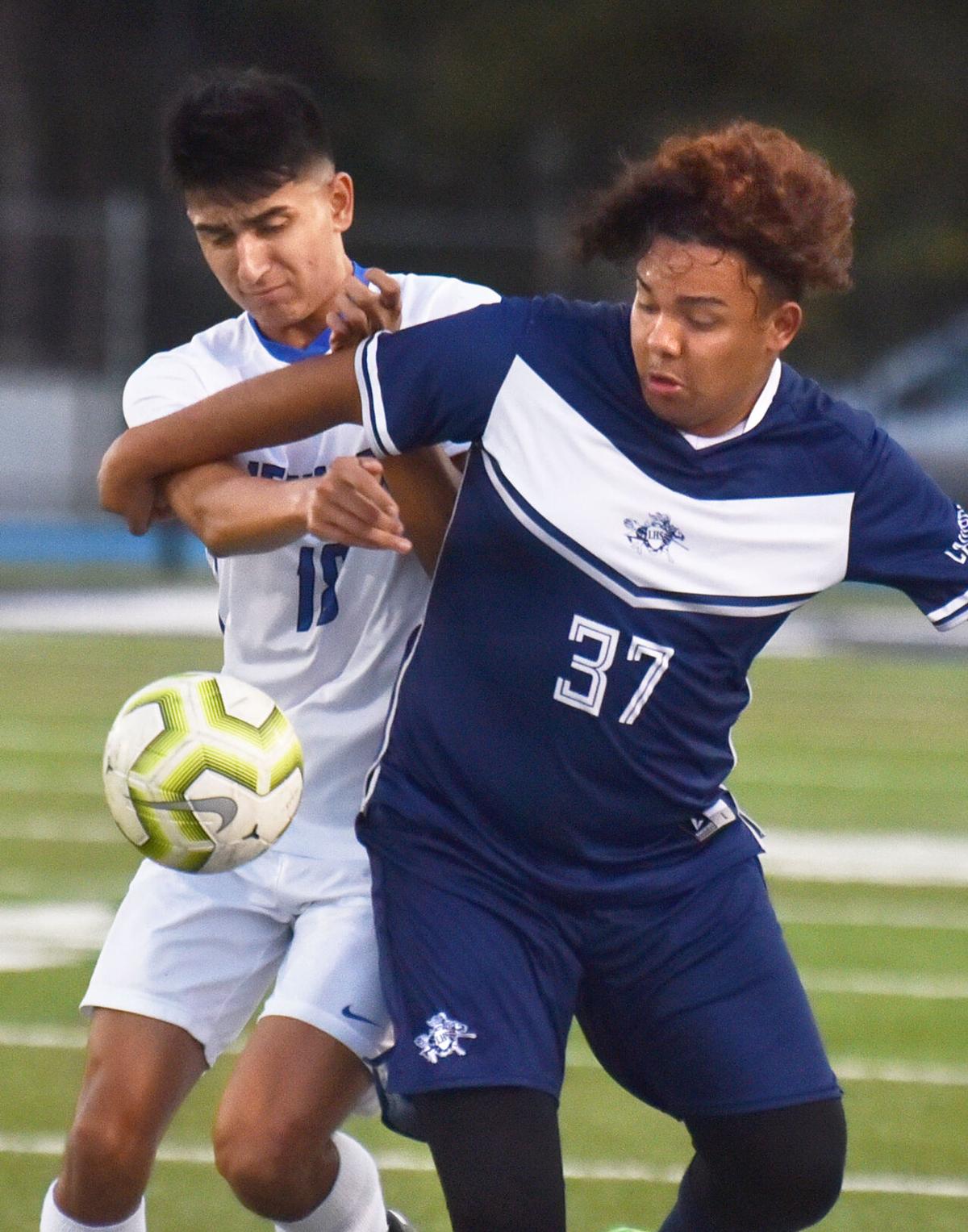 Methuen Rangers at Lawrence Lancers in boys soccer action