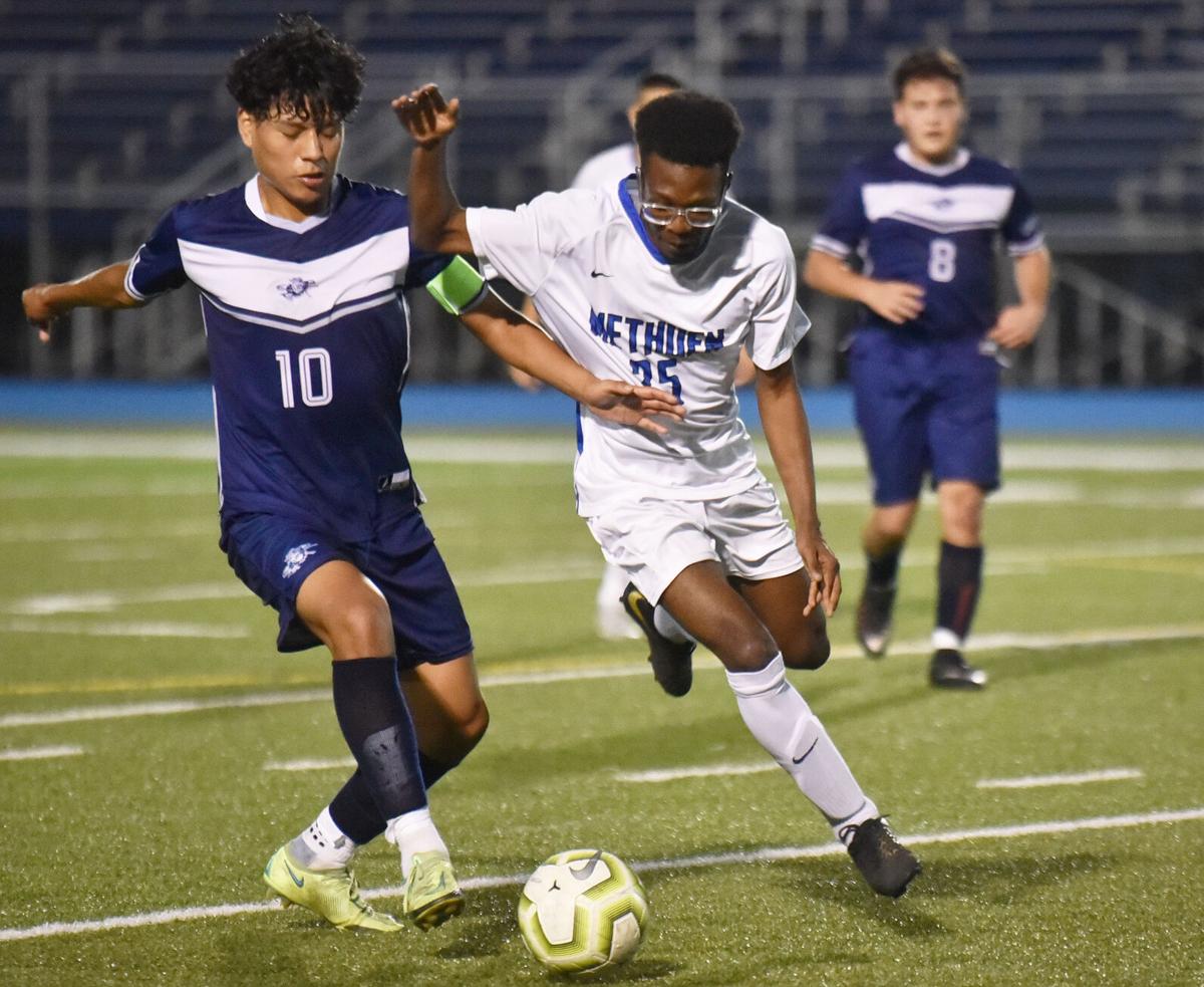 Methuen Rangers at Lawrence Lancers in boys soccer action
