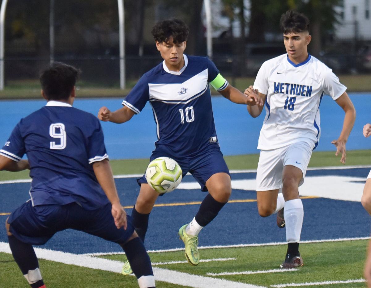 Methuen Rangers at Lawrence Lancers in boys soccer action