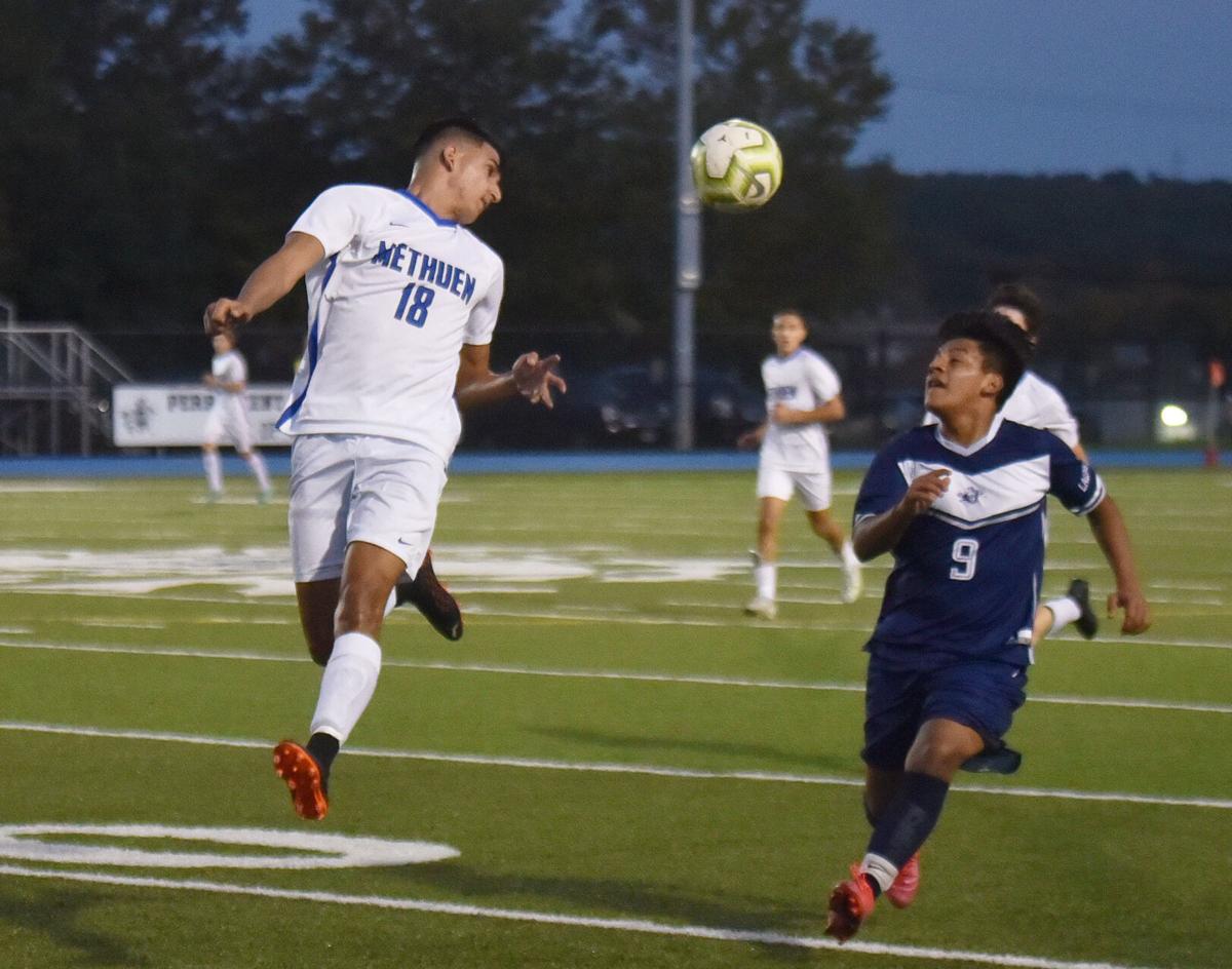 Methuen Rangers at Lawrence Lancers in boys soccer action