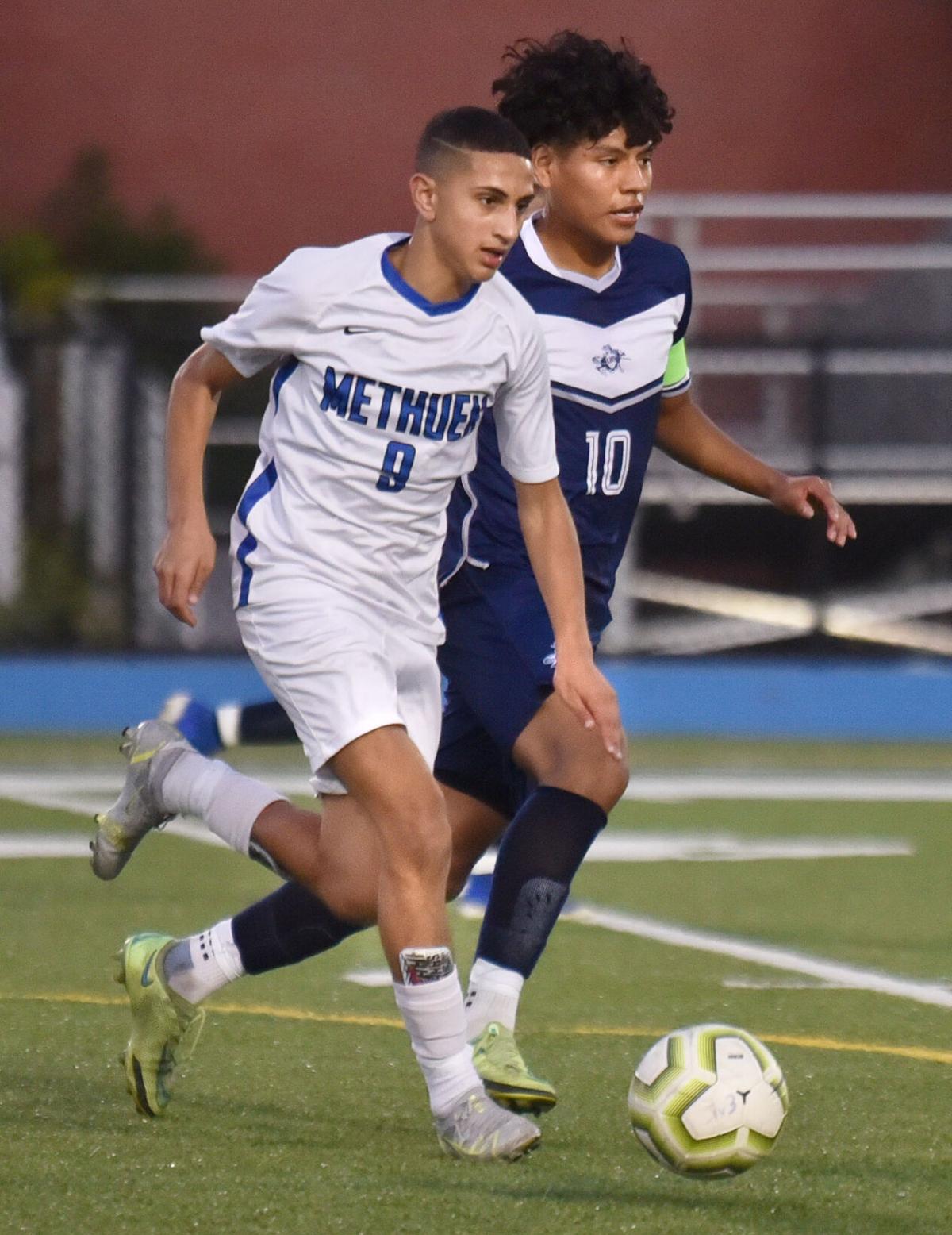Methuen Rangers at Lawrence Lancers in boys soccer action