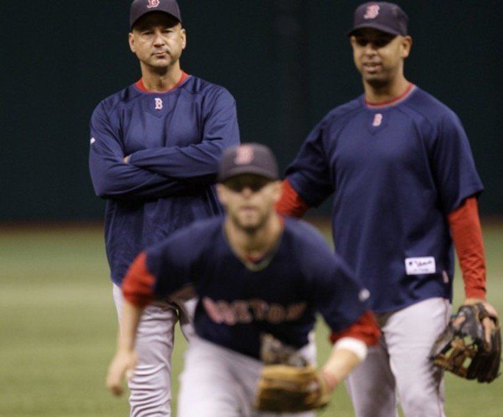 Boston Red Sox Series MVP Mike Lowell and teammate Alex Cora