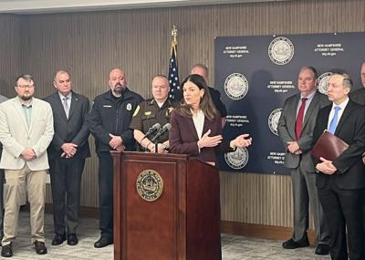 Gov. Kelly Ayotte speaks at an April 9 press conference