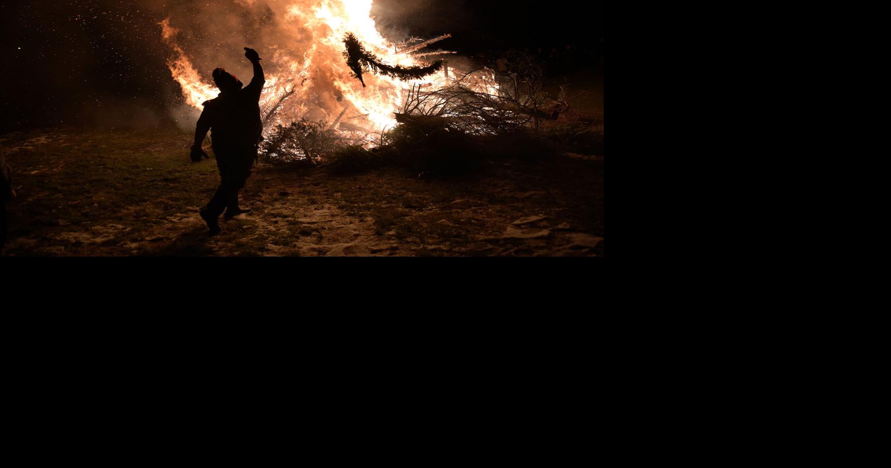 Scouts burn Christmas trees at Mack's Apples New Hampshire