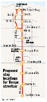 Proposed stop locations for Tempe streetcar