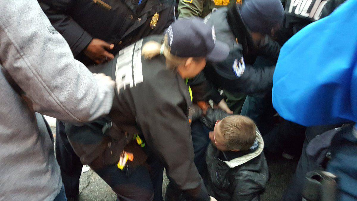 Protester down