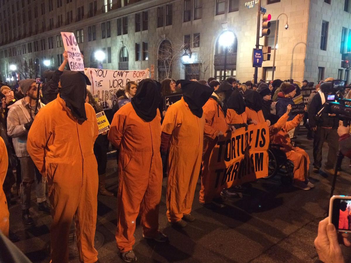 Costumed protesters