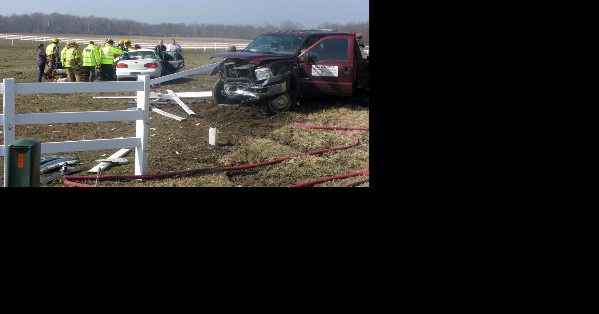 Truck sends car into field north of Wakarusa, man to the hospital