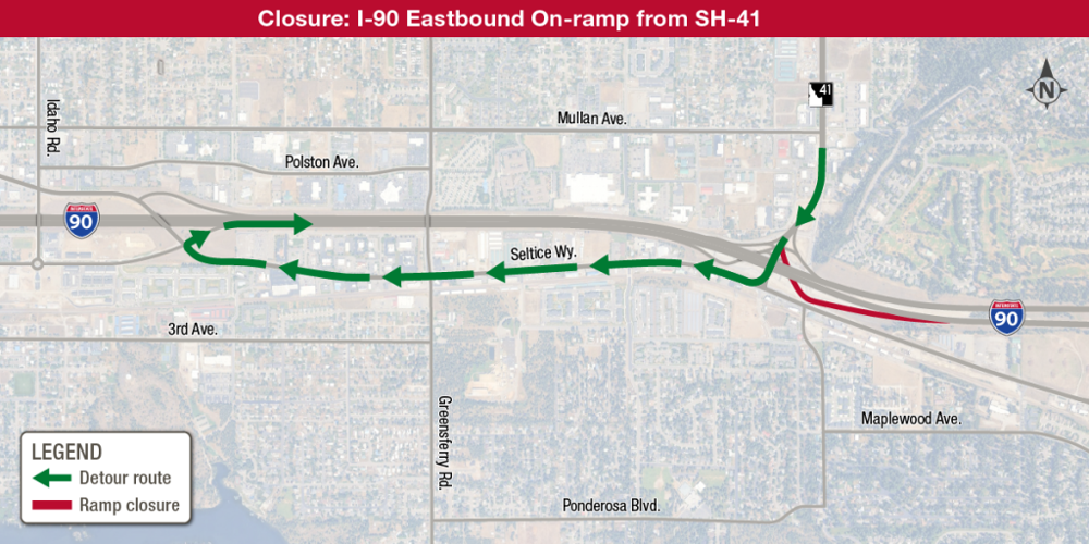 Eastbound I-90 on-ramp from SH-41 to close for one week starting Friday