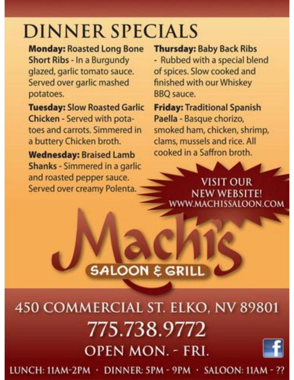 Machi's Saloon & Grill Dinner Specials