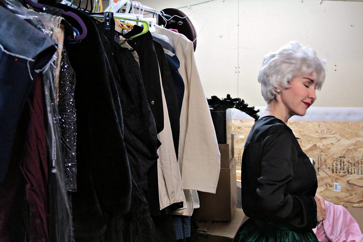 Poe backstage Heidi DuSoleil with costumes