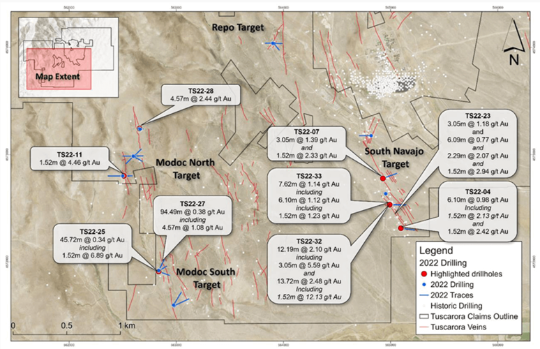 American Pacific Mining Tuscarora drilling map