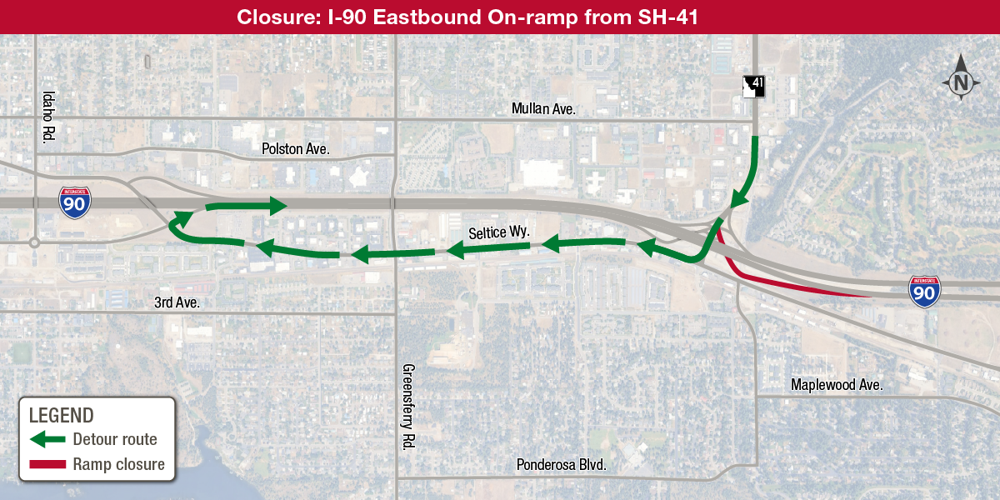 Eastbound I-90 on-ramp from SH-41 to close for one week starting Friday