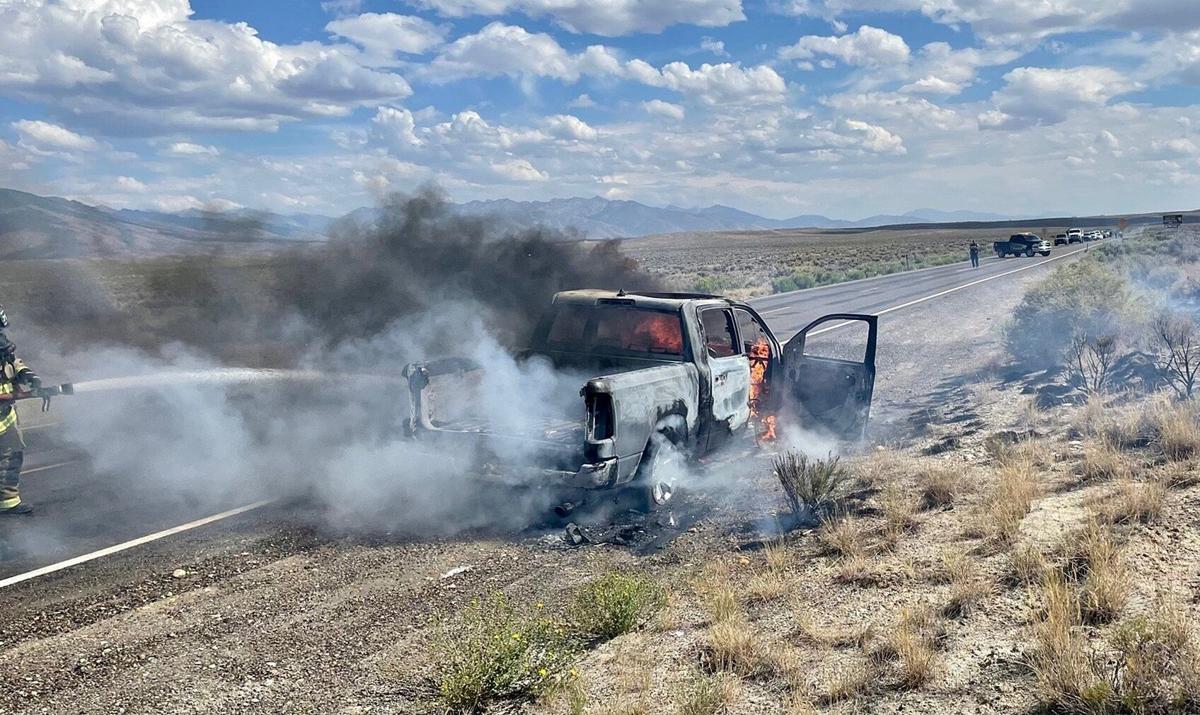 Pickup burns on road near South Fork