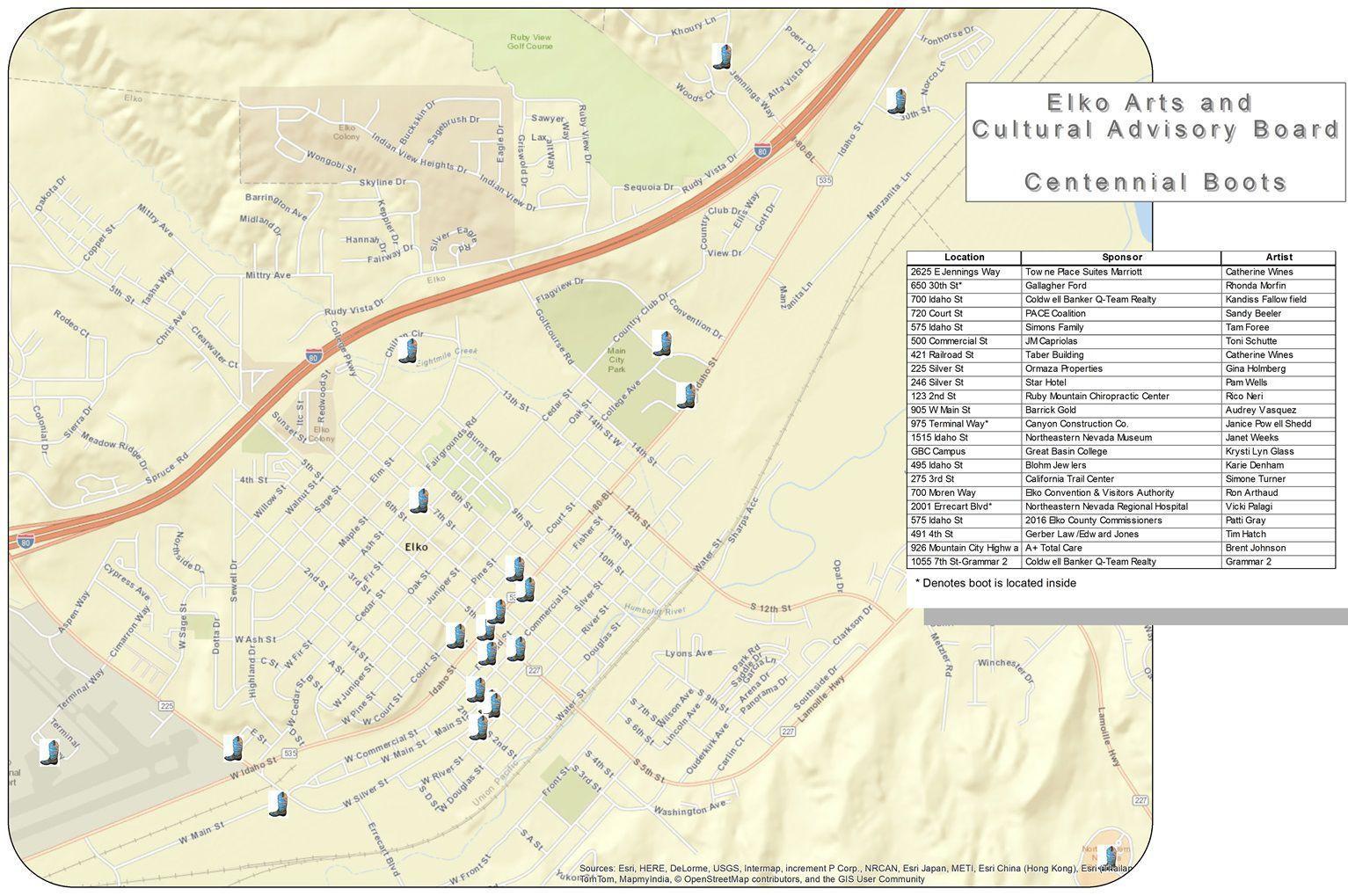 No. 6 Where the boots are Map and photo gallery of Elko centennial art