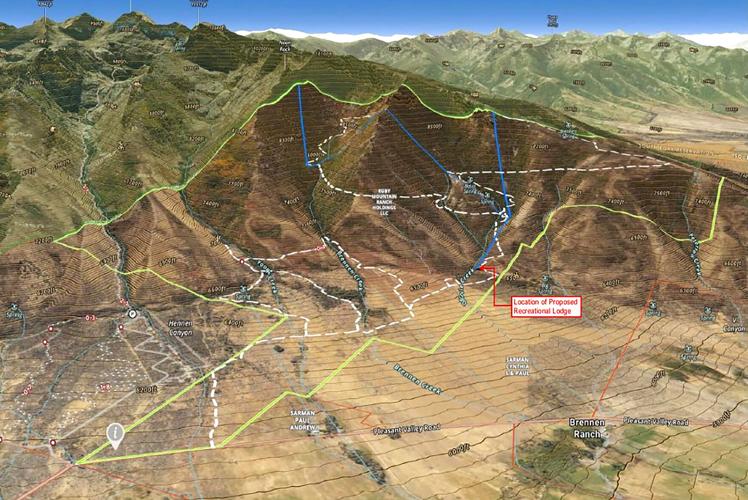 Ruby Mountains private ski area - Map of area and recreational lodge location