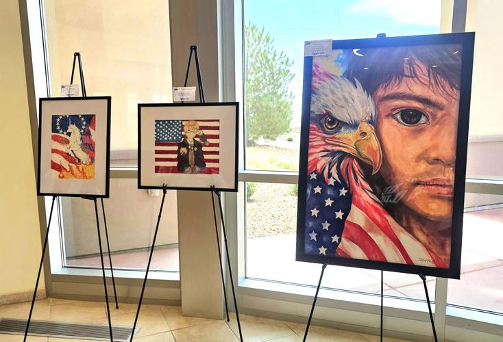 Tamara Mejia, Mireyli Luna, art teacher Catherine Paje - WWHS America 250 paintings