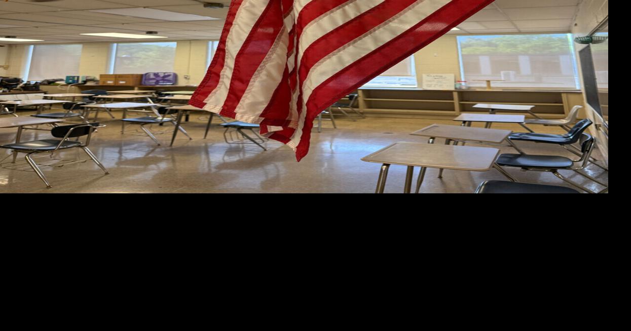 The American flag hangs in a Lancaster High School classroom on May 13, 2026.