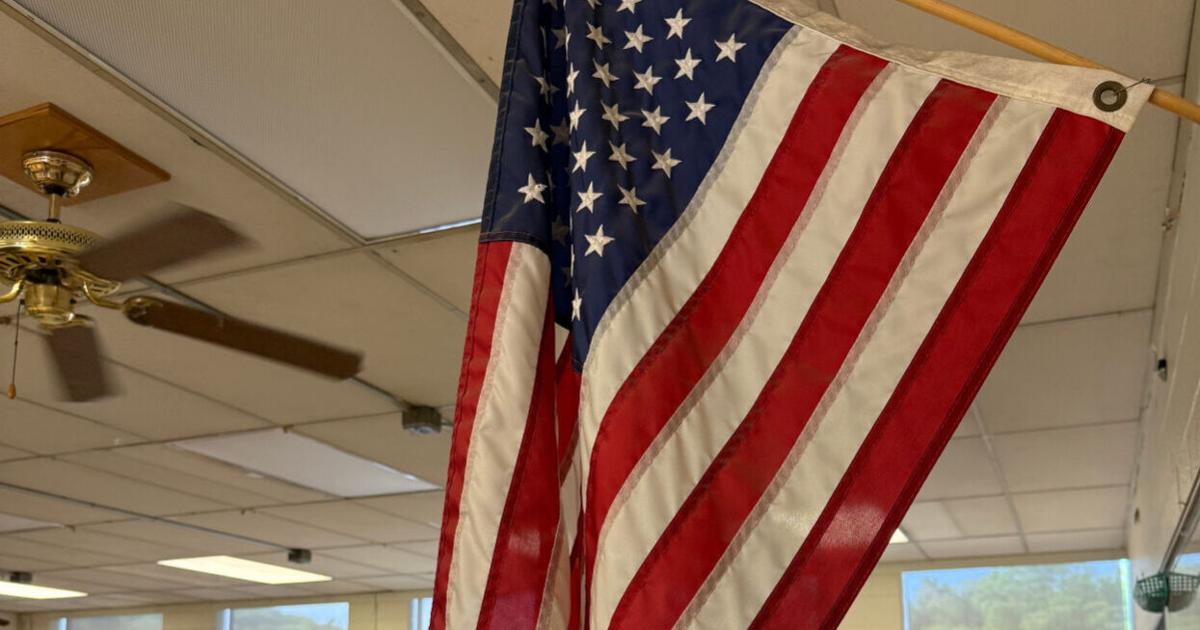 The American flag hangs in a Lancaster High School classroom on May 13, 2026.