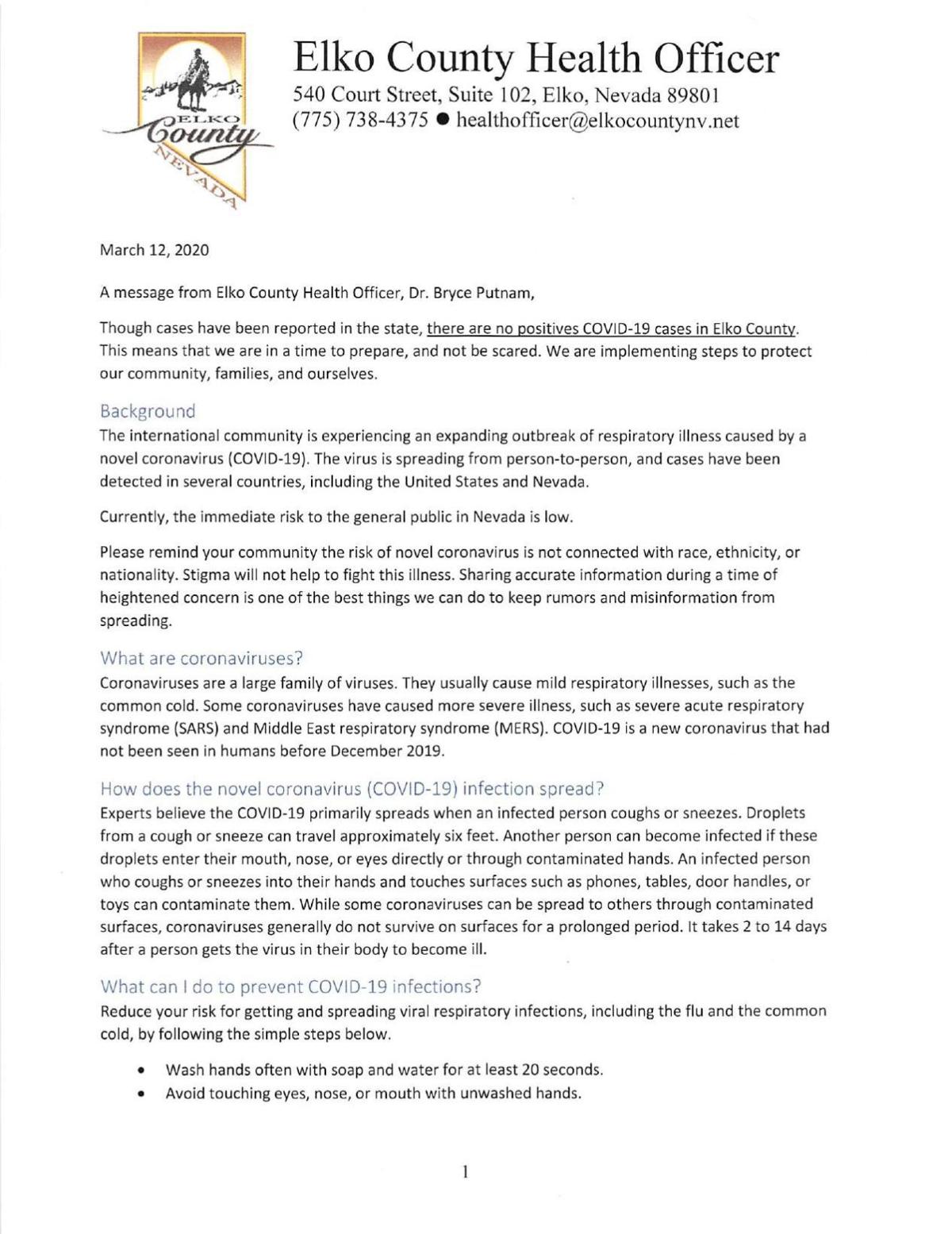 Elko County Coronavirus Tests Reported Negative News Elkodaily Com