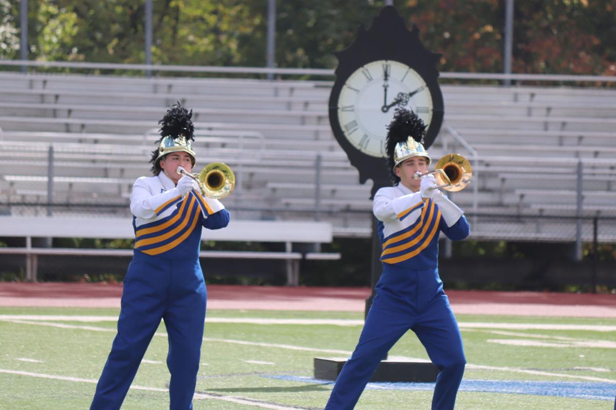 Lynnea Maune and Logan Seeck play trombone