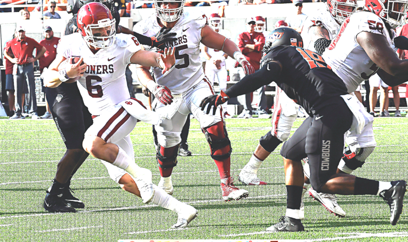 Mayfield's 598 yards lead Oklahoma past Oklahoma St. 62-52, OU / OSU