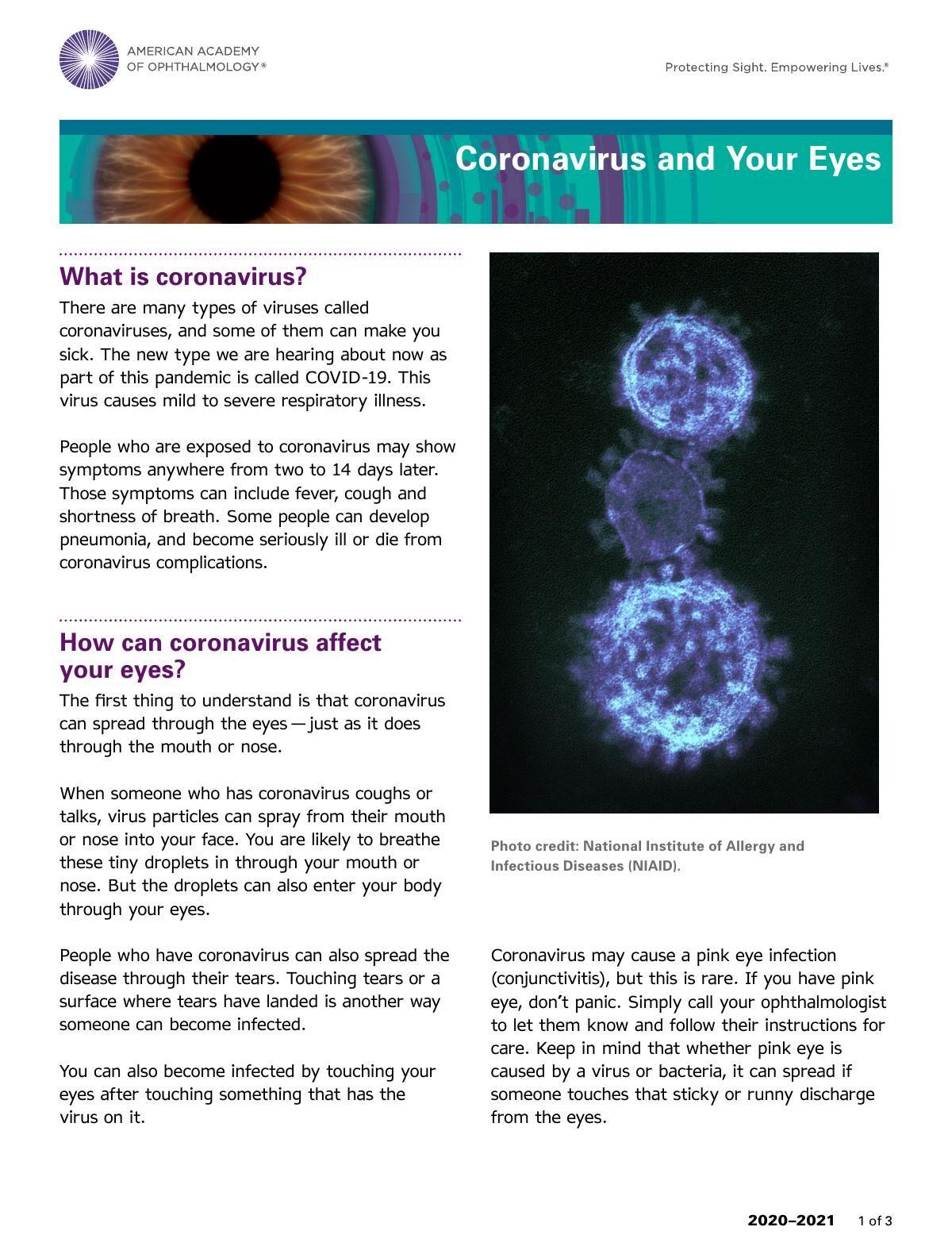 COVID19 YOUR QUESTIONS Can I get COVID19 through my eyes or ears