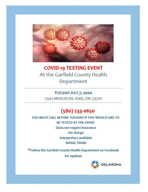 Garfield County Health Department To Hold Covid 19 Testing Event Tuesday News Enidnews Com