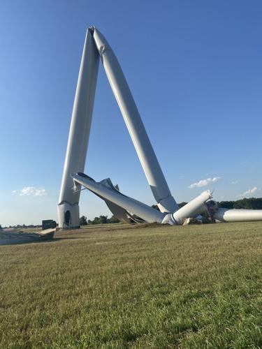 Collapsed wind turbine outside Ames